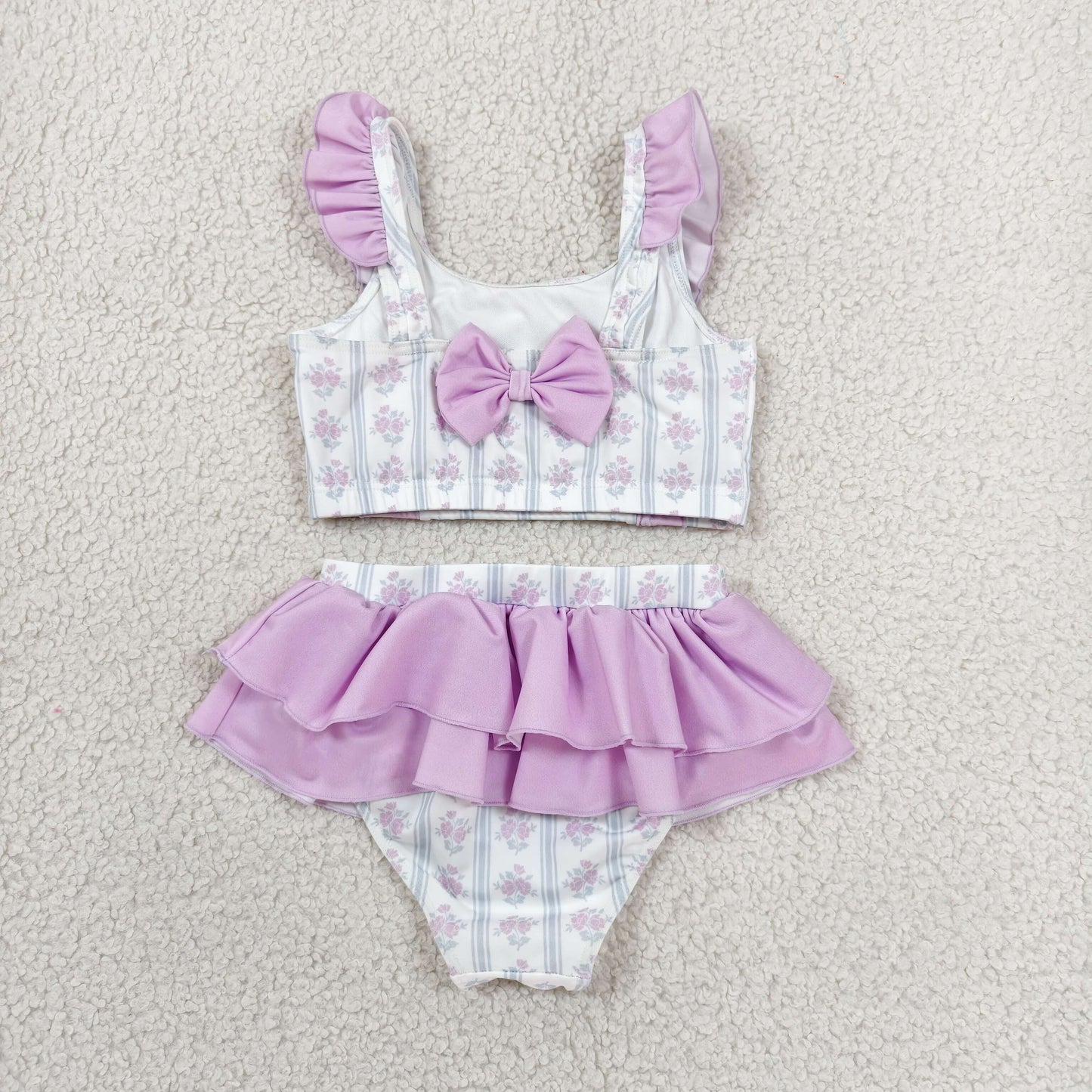 S0644 RTS NO MOQ (In stock )Flutter sleeves ruffle floral girls two pieces summer swimsuit