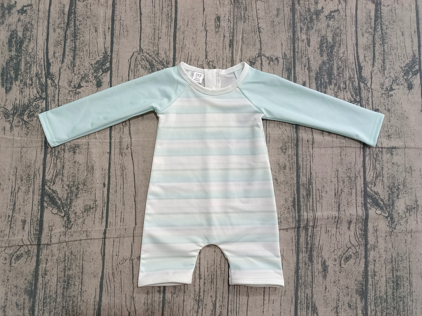 1.27 S0650 Sample No Moq Baby Girls Aqua Stripe Romper Swimsuits