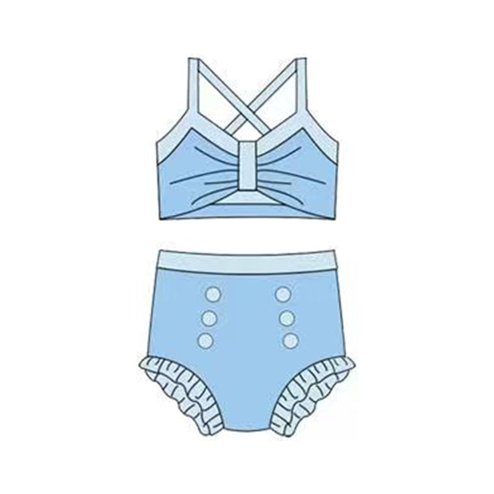12.13 S0677 Pre order No Moq Baby Girls Light Blue Strap Vest Top Bummies 2 Pieces Swimsuits