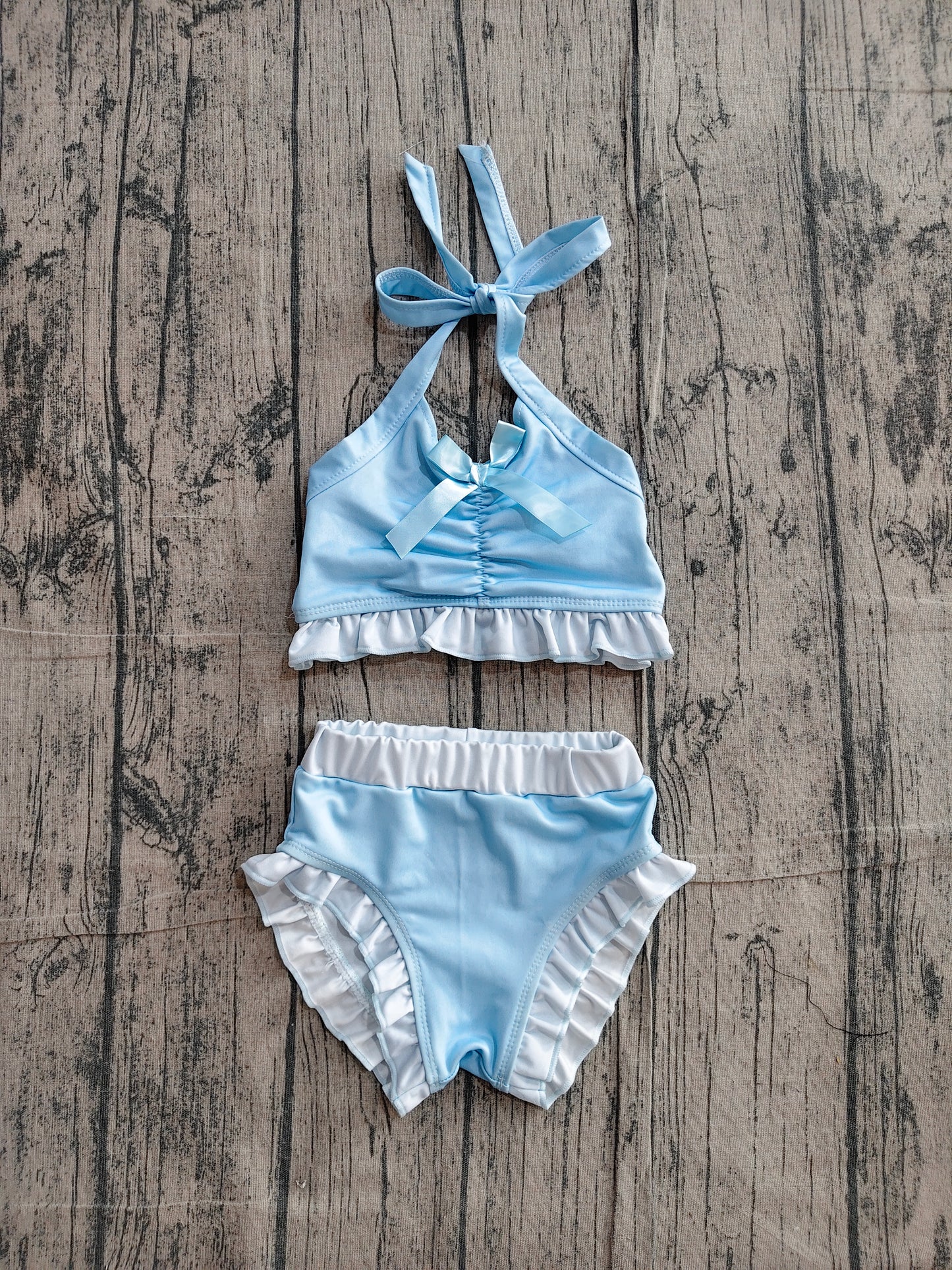4.17 S0694 Sample No Moq Light blue halter crop top bottoms kids girls swimsuit