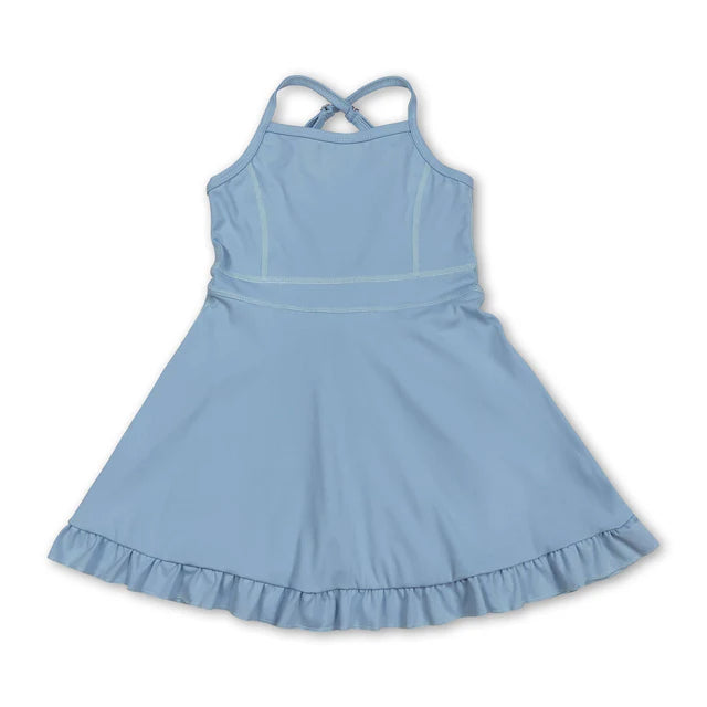 RTS Sibling Light blue straps ruffle kids girls summer athletic dress