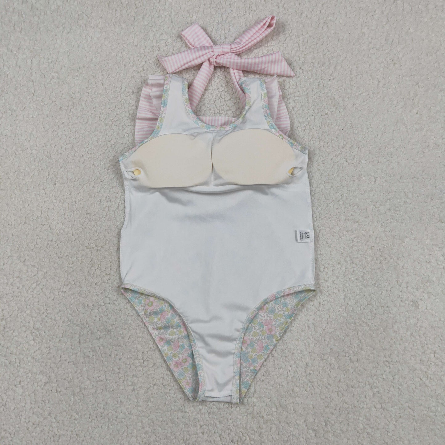 S0732 RTS NO MOQ (In stock )Sleeveless pink stripe ruffle floral girls one piece swimsuit