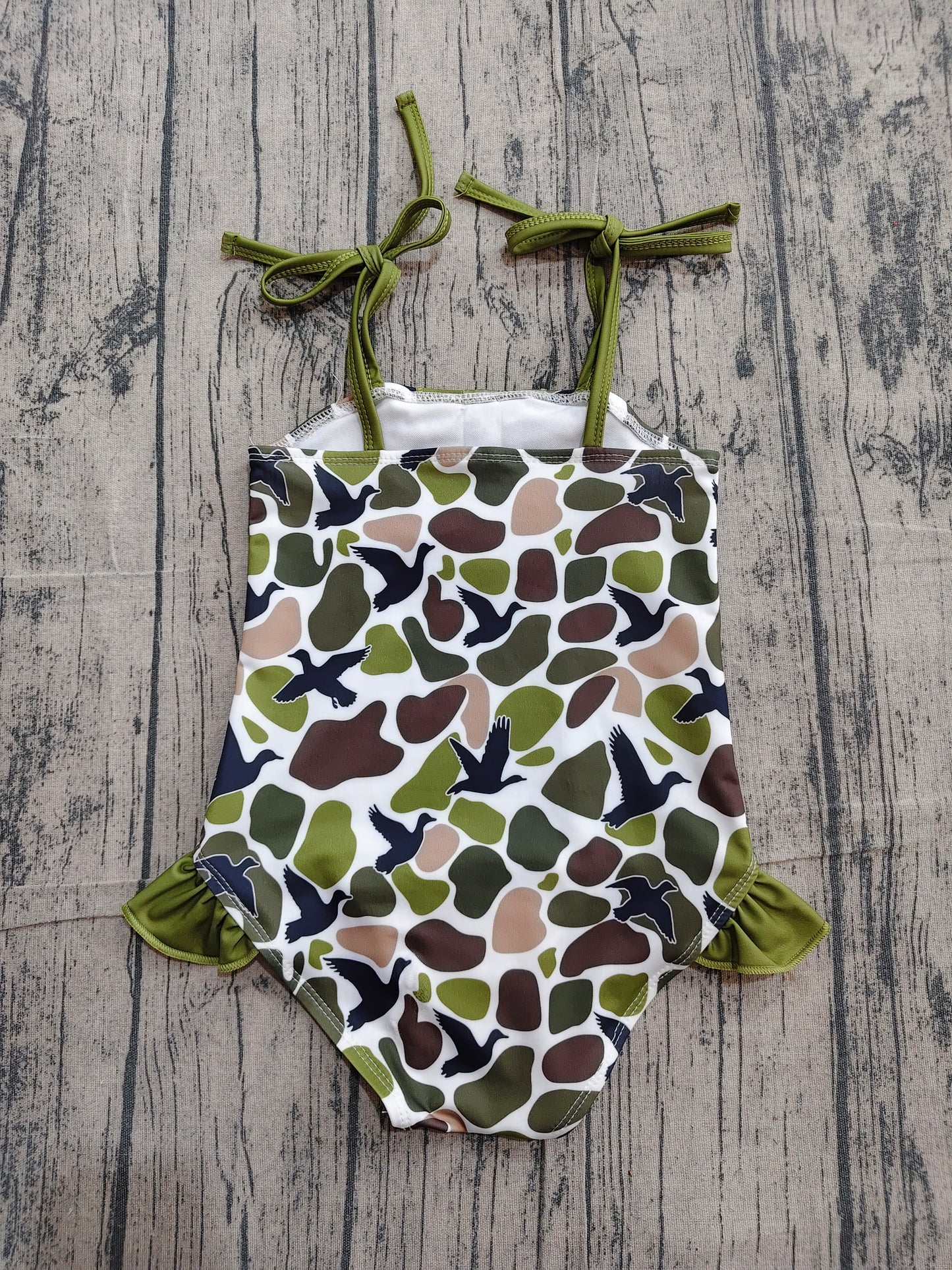 4.8 S0744 Sample No Moq Baby Girls Strap Southern Green Camo Ducks Hunting Swimsuits