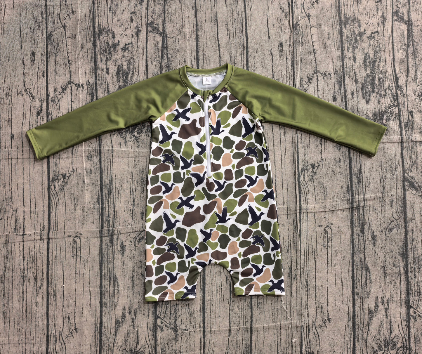4.8 S0748 Sample No Moq Baby Boys Southern Green Camo Ducks Hunting Swimsuits