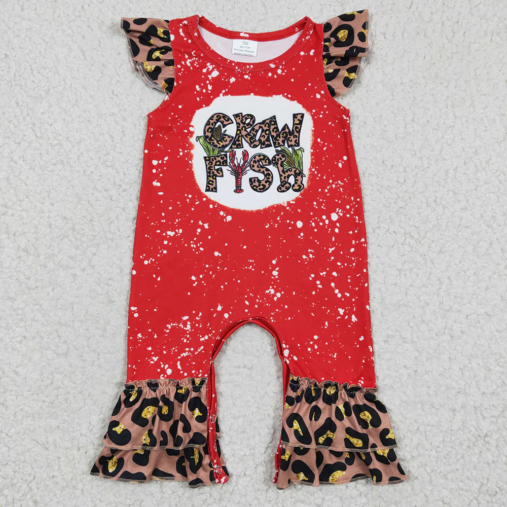2.5 RTS Sibling Baby Girls Crawfish Leopard Rompers Bell Bottoms Clothes Sets