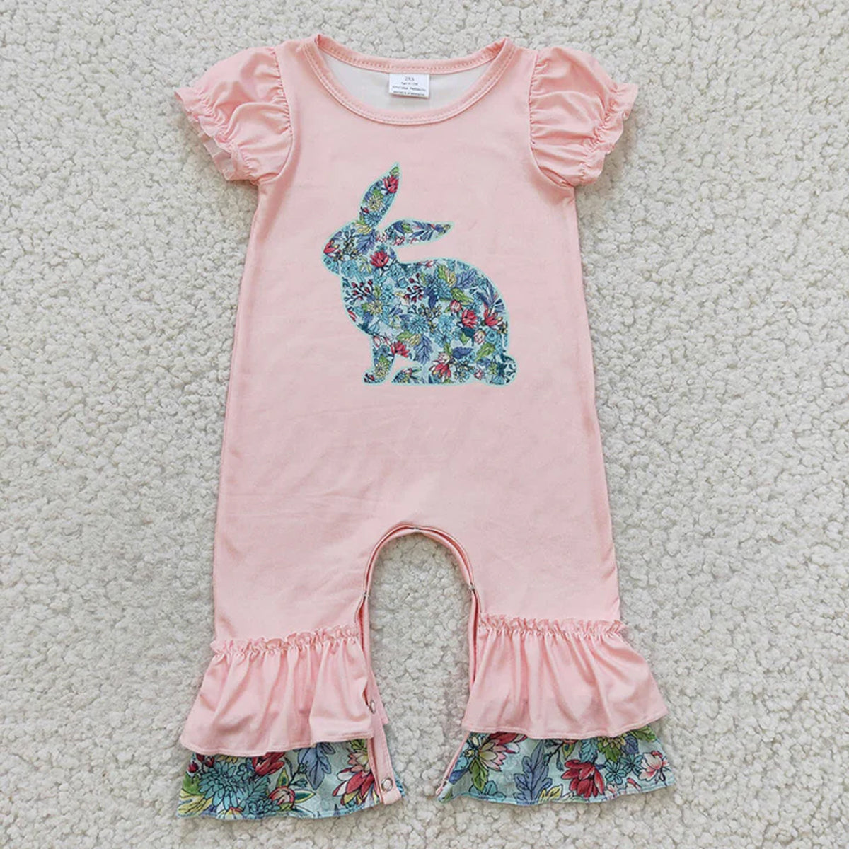 RTS Sibling Baby Girls Summer Rompers Pink floral rabbit baby girls easter romper
