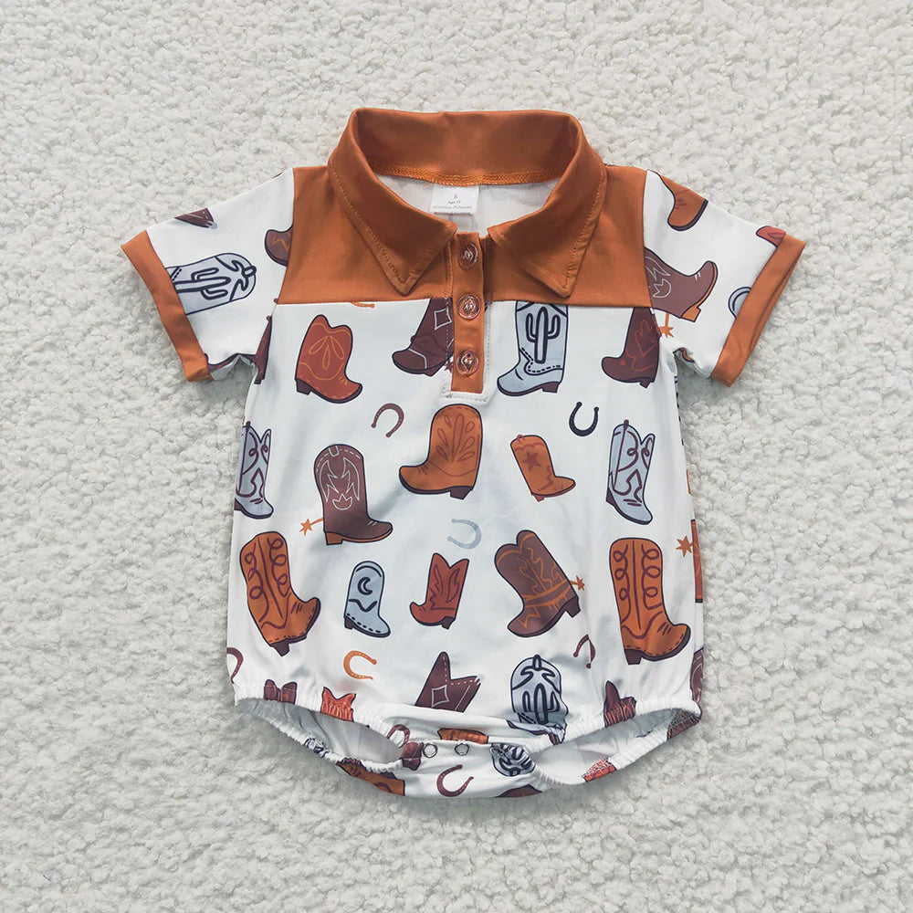 11.14 RTS Sibling Baby Boys Western Buttons Short Sleeve Rompers