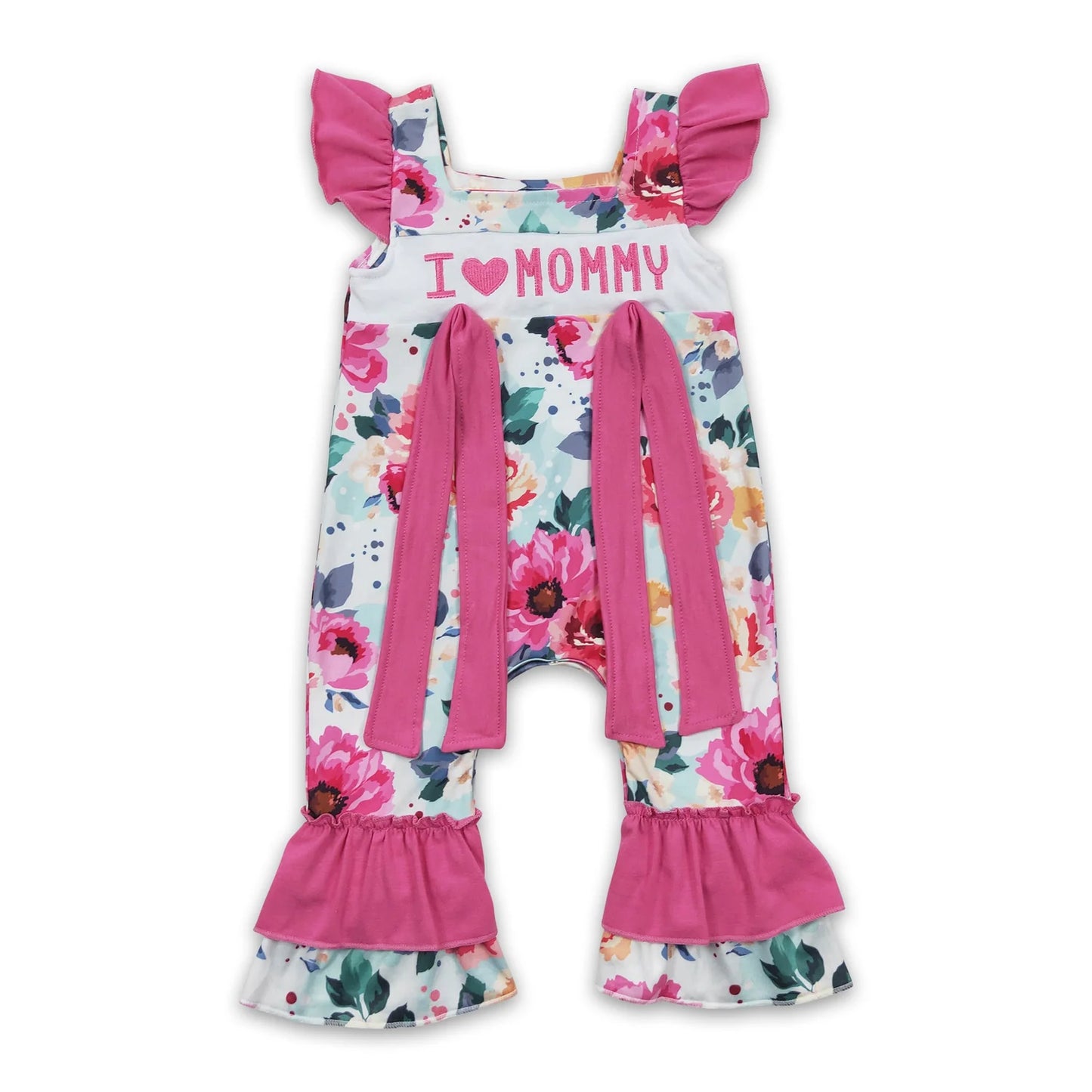 7.22 RTS NO MOQ I love MOMMY floral mother's day baby girls dress rompers