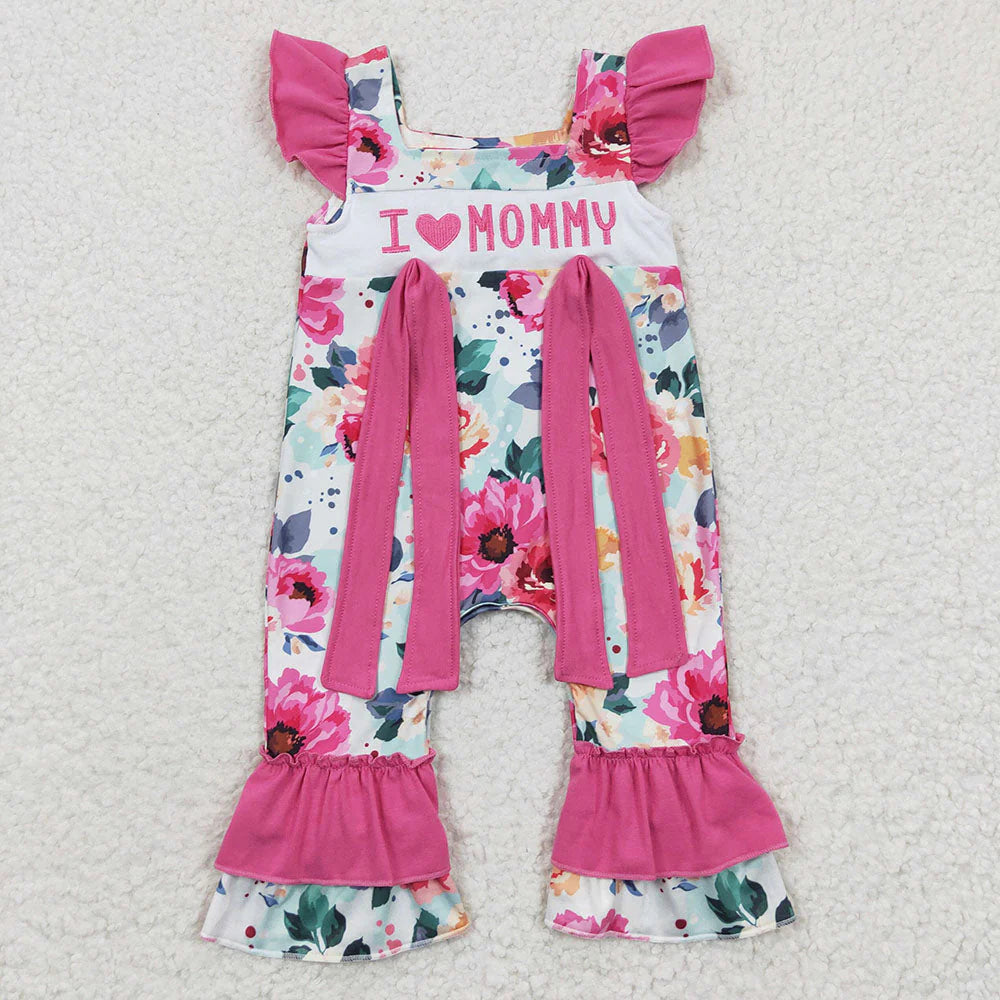2.5 RTS Sibling Baby Girls I Love Mom Pink Floral Rompers Dresses