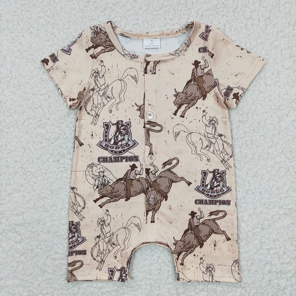 11.13 RTS Sibling Baby Boys Western Buttons Summer Rompers