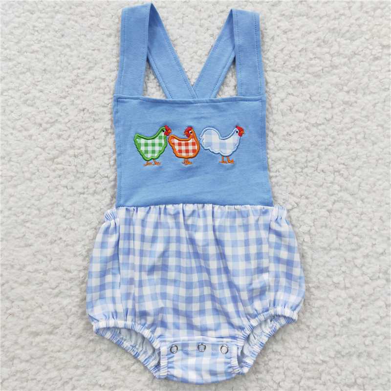 7.16 RTS NO MOQ Blue chicken shirt shorts kids boy clothes rompers