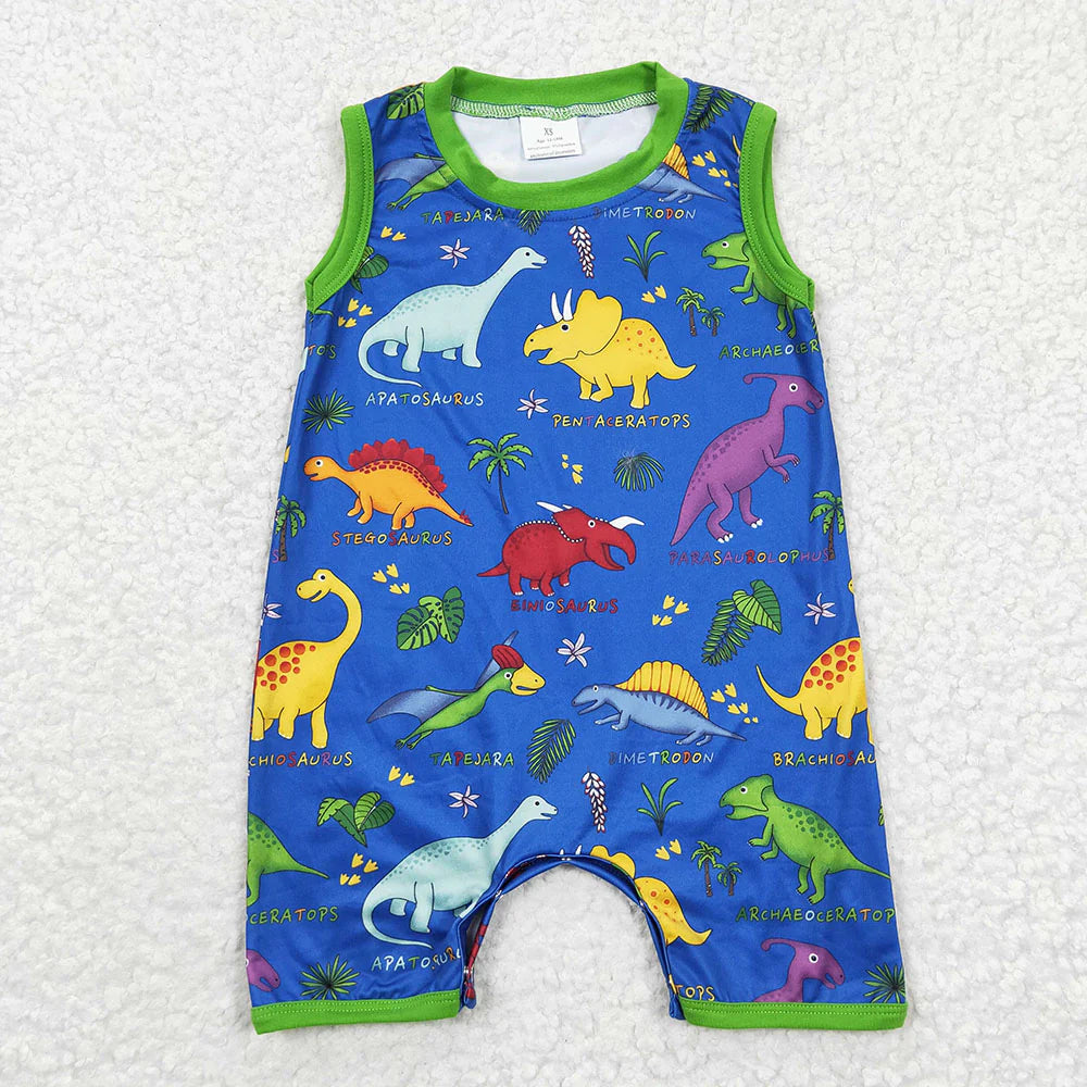 12.17 RTS Sibling Baby Boys Summer Sleeveless Dinosaur Rompers Clothes Sets