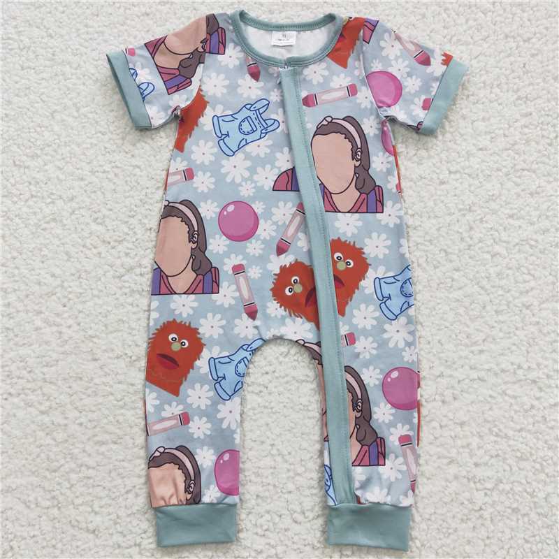4.22 RTS NO MOQ Brown Farm Horse Short Sleeve Zipper Romper for Baby Kids - Cute Animal Print Comfortable Cotton Onesie for Toddlers