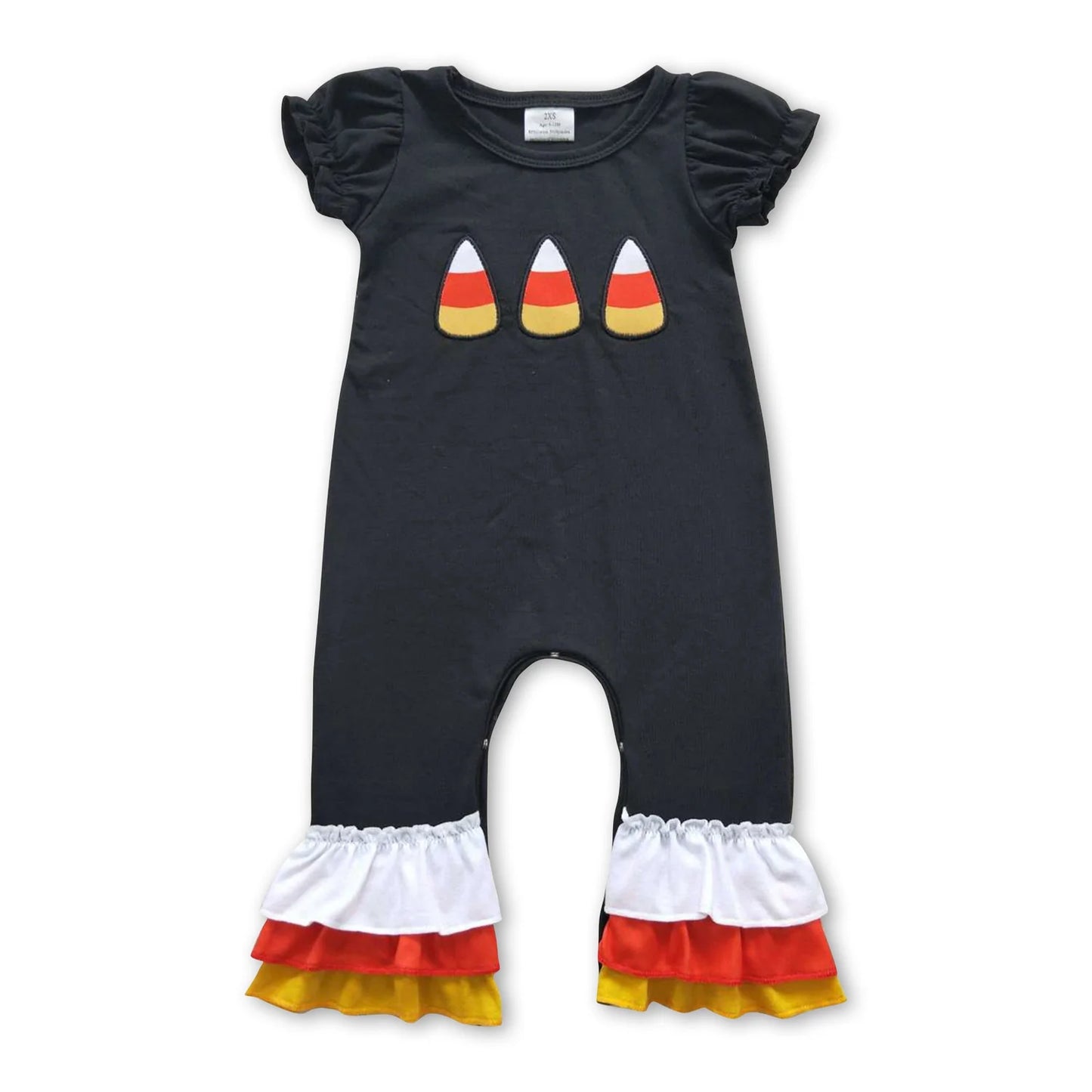 10.3 RTS Sibling Baby Girls Halloween Candy Embroidery Rompers Outfits Sets