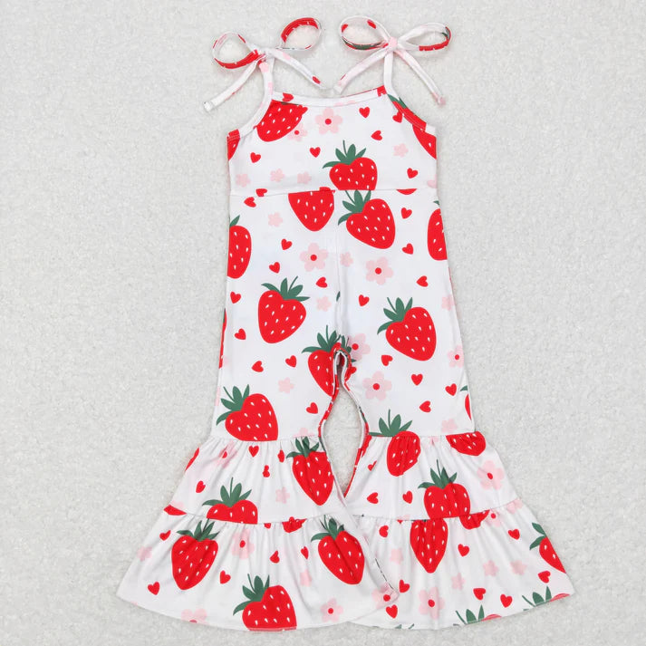 9.17 RTS Sibling Baby Girls Hearts Strawberry Button Pockets Tunic Polka Dots Leggings Bell Bottom Jumpsuits