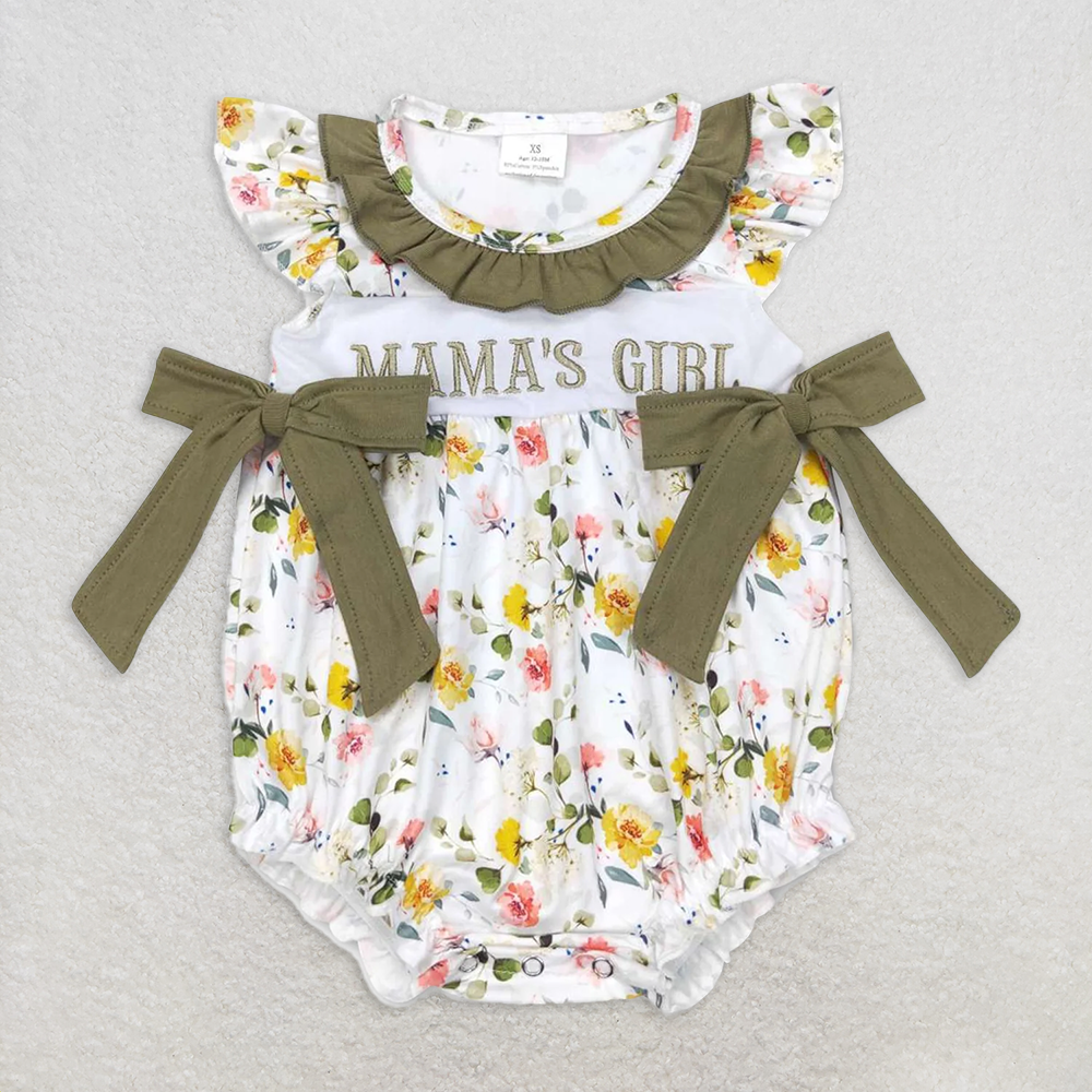 4.17 SR0478 RTS NO MOQ Baby Girls Summer Rompers Mama's girl olive floral bow baby girls romper