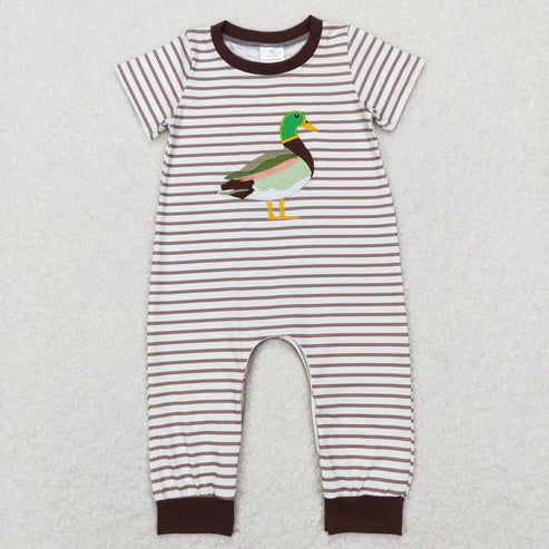 10.28 RTS Sibling Baby Boys Girls Embroidery Ducks Stripe Top Hunting Clothes Sets Pant Rompers
