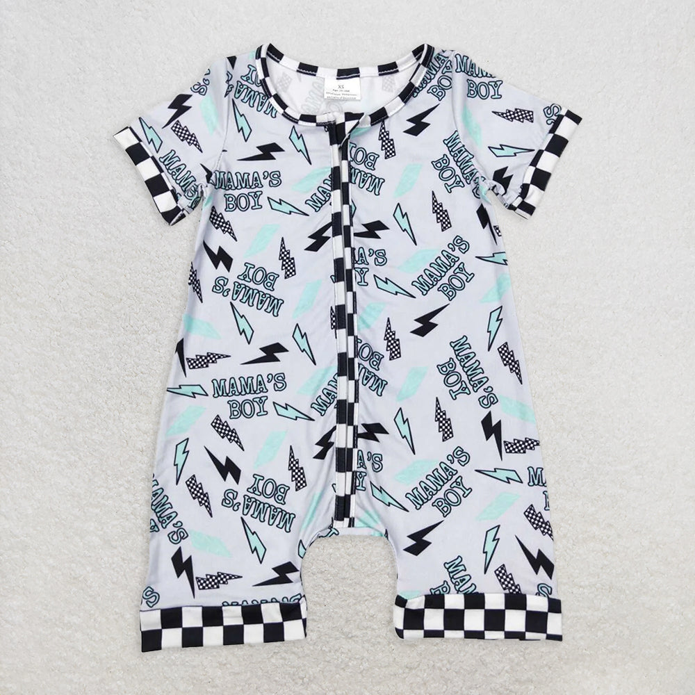 SR0563 RTS NO MOQ Baby Boys Summer Rompers Baby Infant Boys Mama's Boy Zip Short Sleeve Rompers