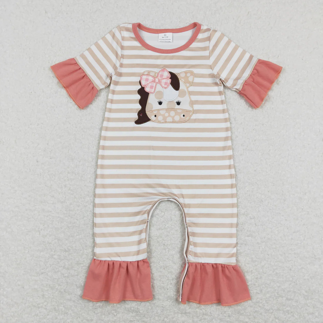 12.30 RTS Sibling Baby Girls Embroidery Bow Horses Stripe Ruffle Shorts Western Clothes Sets Rompers
