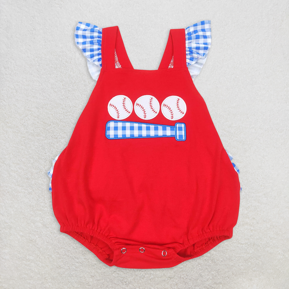 6.16 SR0686 RTS NO MOQ Baby Girls Summer Rompers Red baseball plaid ruffle baby girls romper