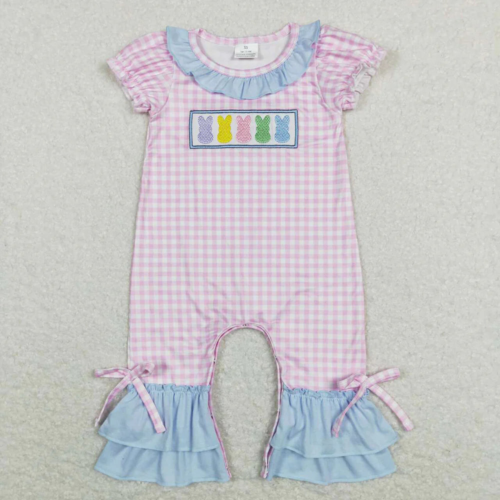 12.29 RTS Sibling Baby Infants Easter Colorful Bunny Short Sleeve Rompers