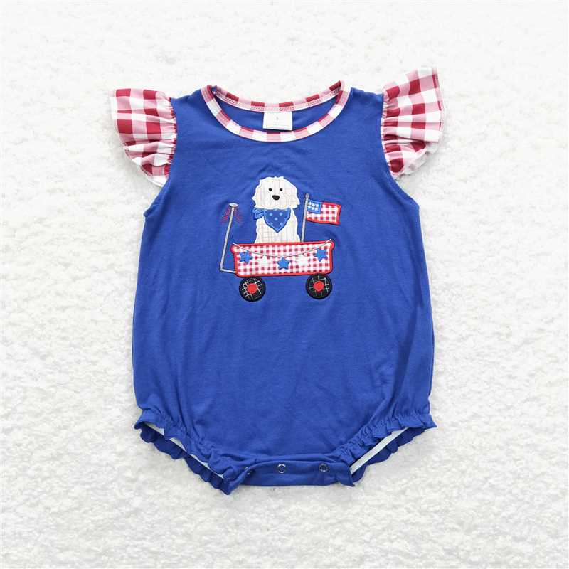 RTS Sibling Dog flag top plaid shorts boys 4th of july clothes rompers