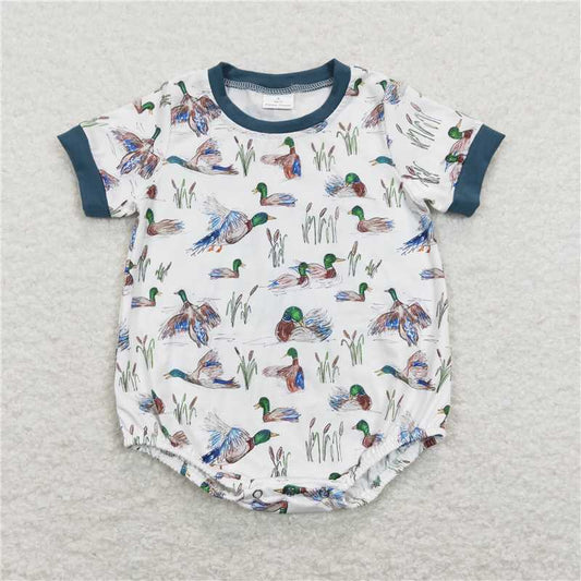 USA Warehouse (IN STOCK) SR0894 Baby Boys Summer Romper Short Sleeves Duck Print Comfortable Soft Fabric Infant Outfit