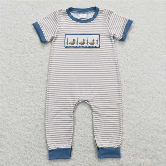 USA Warehouse (IN STOCK) SR0947 Stripe Duck Baby Boy Romper Short Sleeves Comfortable Cotton Outfit for Infants Boys