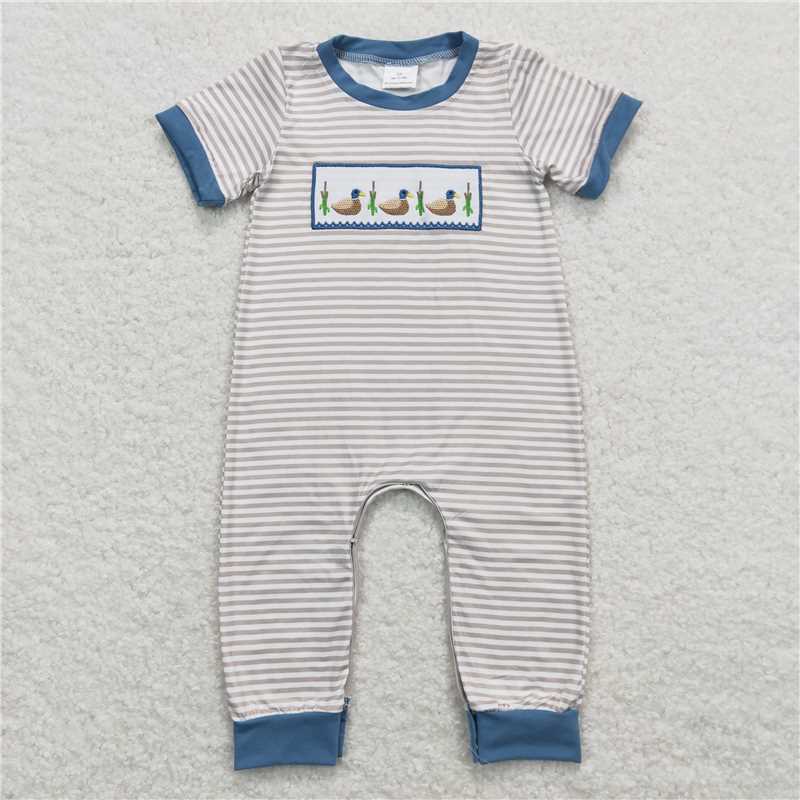 USA Warehouse (IN STOCK) SR0947 Stripe Duck Baby Boy Romper Short Sleeves Comfortable Cotton Outfit for Infants Boys