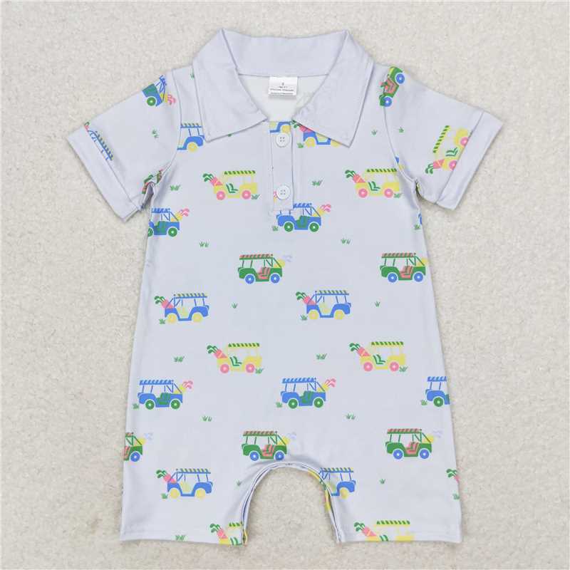 4.22 RTS NO MOQ Baby Boys Short Sleeve Polo Romper with Pocket Fishing Theme Casual Outfit for Toddlers