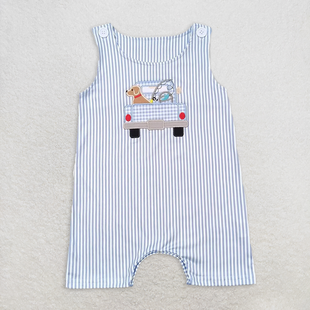 6.16 SR1170 RTS NO MOQ Baby Boys Summer Romper Stripe sleeveless dog fishing truck baby boys romper