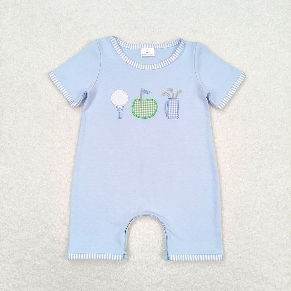 6.24 SR1216 RTS NO MOQ Light blue short sleeves golf baby boys romper
