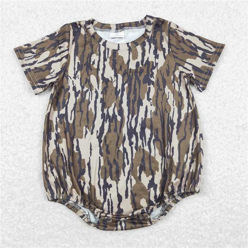 USA Warehouse (IN STOCK) SR1253 Olive Camo Short Sleeve Baby Boys Romper Lightweight Summer Outfit for Infants