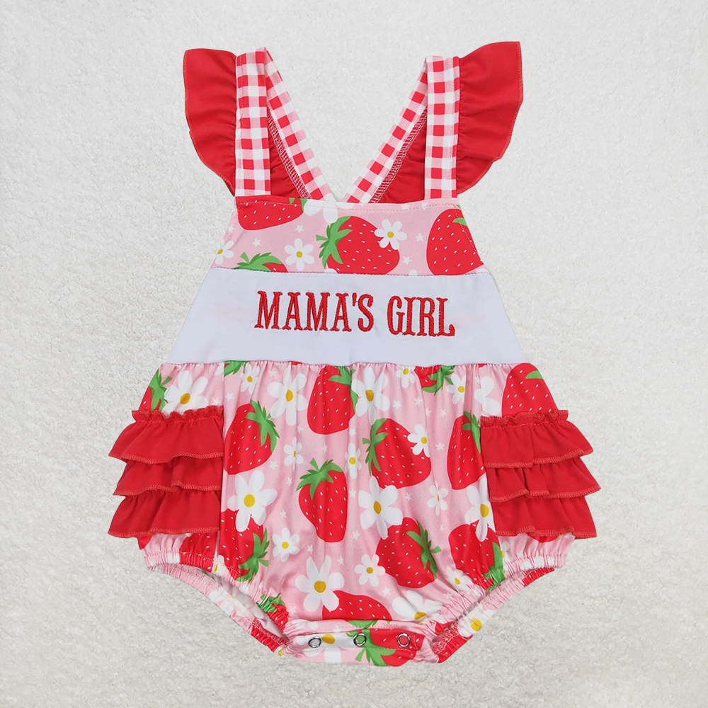 4.17 SR1269 RTS NO MOQ Baby Girls Summer Rompers Mama's girl strawberry floral baby romper