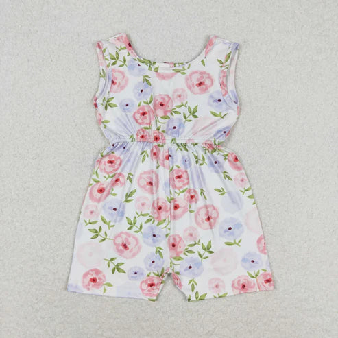 10.16 RTS Sibling Baby Girls Sleeveless Flowers Bows Pockets Shorts Jumpsuits