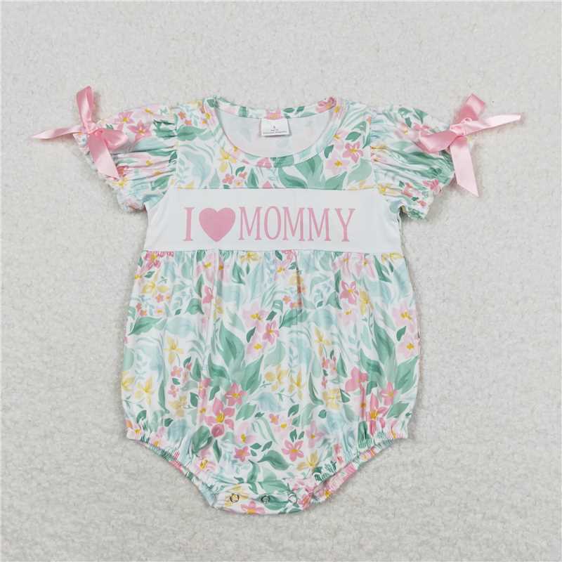 7.22 RTS NO MOQShort sleeves floral I love MOMMY mother's day girls romper dress