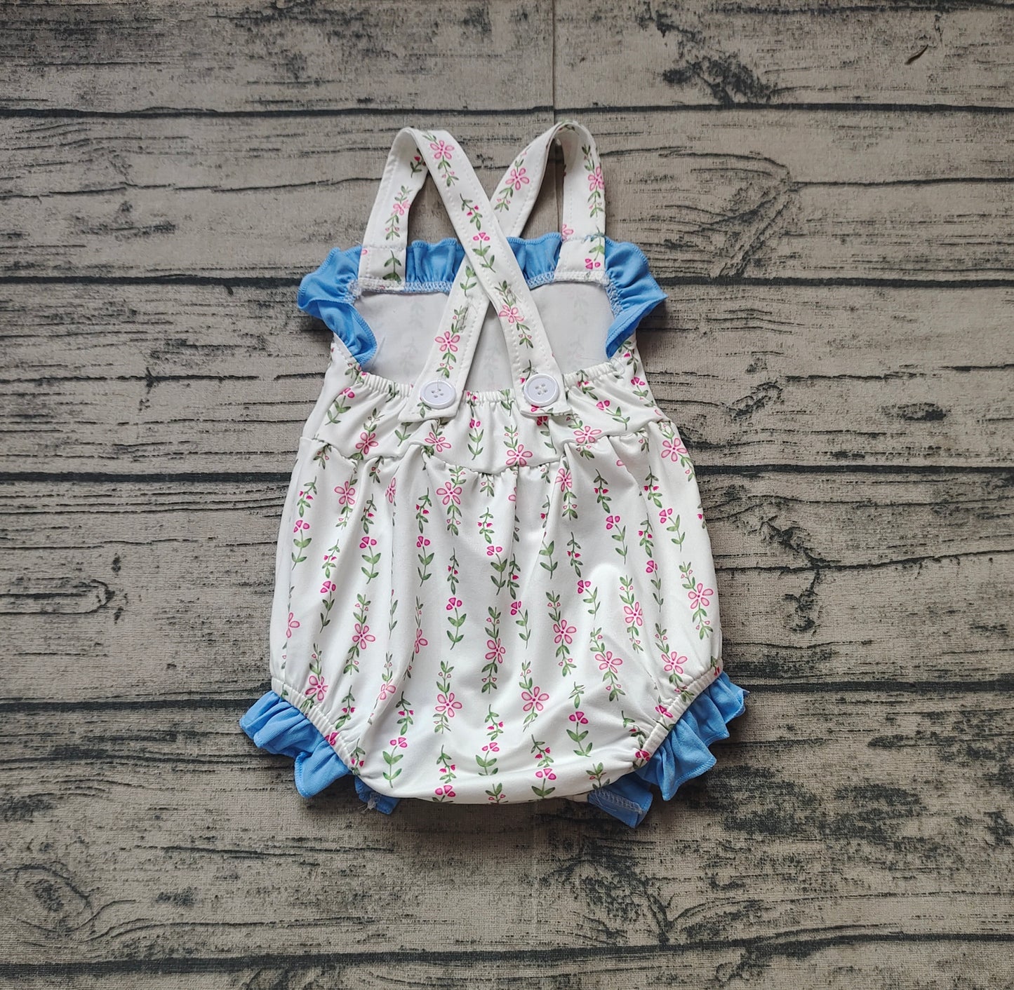 SR1478Straps light blue floral baby girls summer romper