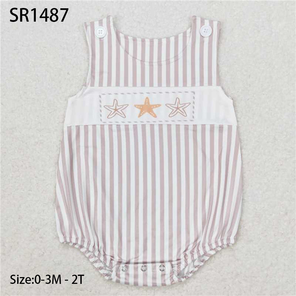 SR1487 New Rts No Moq 8-9 Days By Air Arrived it Stripe sleeveless starfish baby boys summer romper