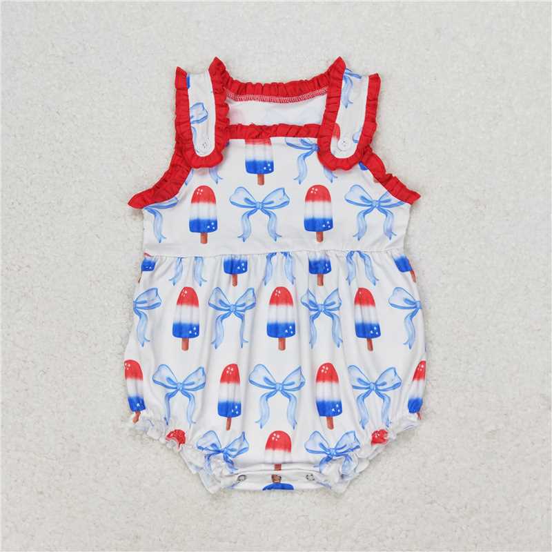 6.11 SR1551 RTS NO MOQ Baby Girls Summer Romper Baby GirlsJuly 4th Patriotic Popsicle Romper