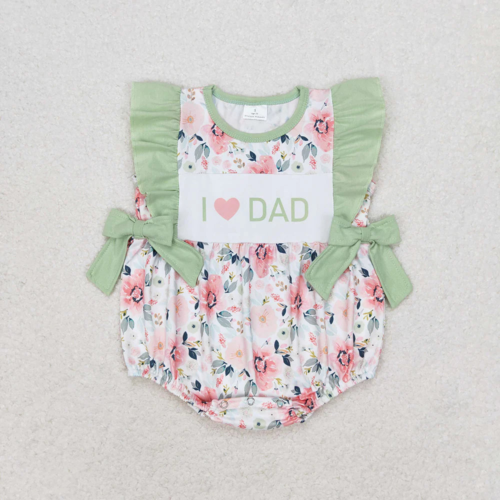 12.27 RTS Sibling Boys Baby Girls I Love Dad Green Flowers Rompers Dresses Outfits Suits