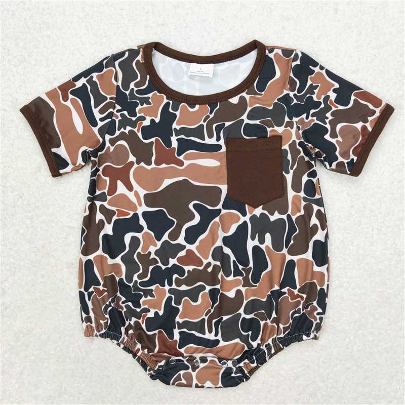 4.22 RTS NO MOQ Camo Baby Boy Zipper Sleepers Short Sleeves Comfortable Soft Material Infant Clothing