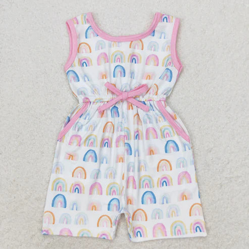 10.16 RTS Sibling Baby Girls Sleeveless Flowers Bows Pockets Shorts Jumpsuits