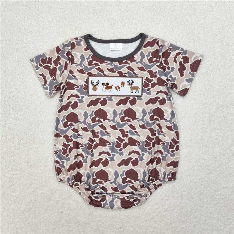 4.22 RTS NO MOQ Camo Rabbit Baby Boy Easter Romper Short Sleeves Cute Infant Outfit Spring Time Celebration Clothing