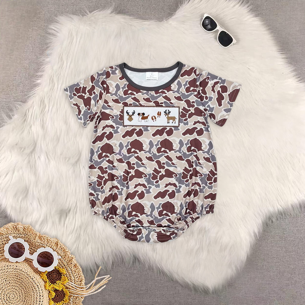 8.01 Sibling Deer dog top camo shorts kids boys clothing rompers