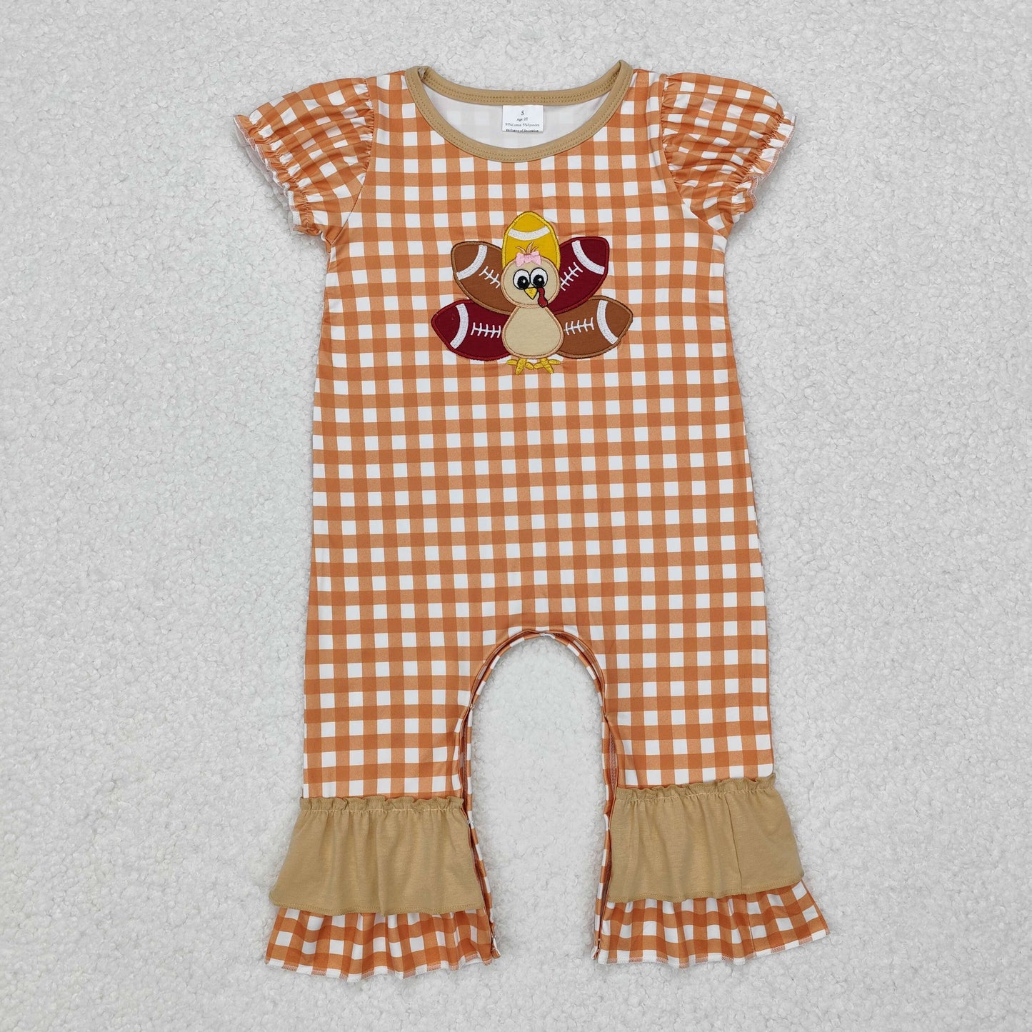 SR1886 Baby Infant Girls Turkey Thanksgiving Checkered Short Sleeve Rompers