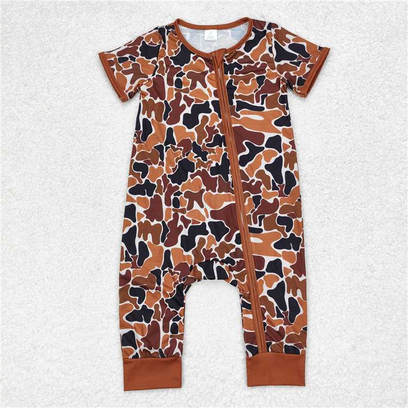 4.22 RTS NO MOQ Camo Rabbit Baby Boy Easter Romper Short Sleeves Cute Infant Outfit Spring Time Celebration Clothing