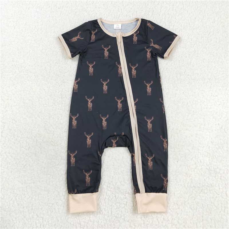 4.22 RTS NO MOQ Blue Easter Zip Romper Short Sleeves for Baby Boys with Rabbit And Eggs Design Baby Outfit for Spring