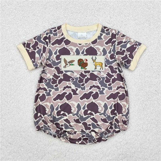 USA Warehouse (IN STOCK) SR1902 Camo Baby Boy Bubble Short Sleeves Duck Turkey Deer Print Outfit for Infants