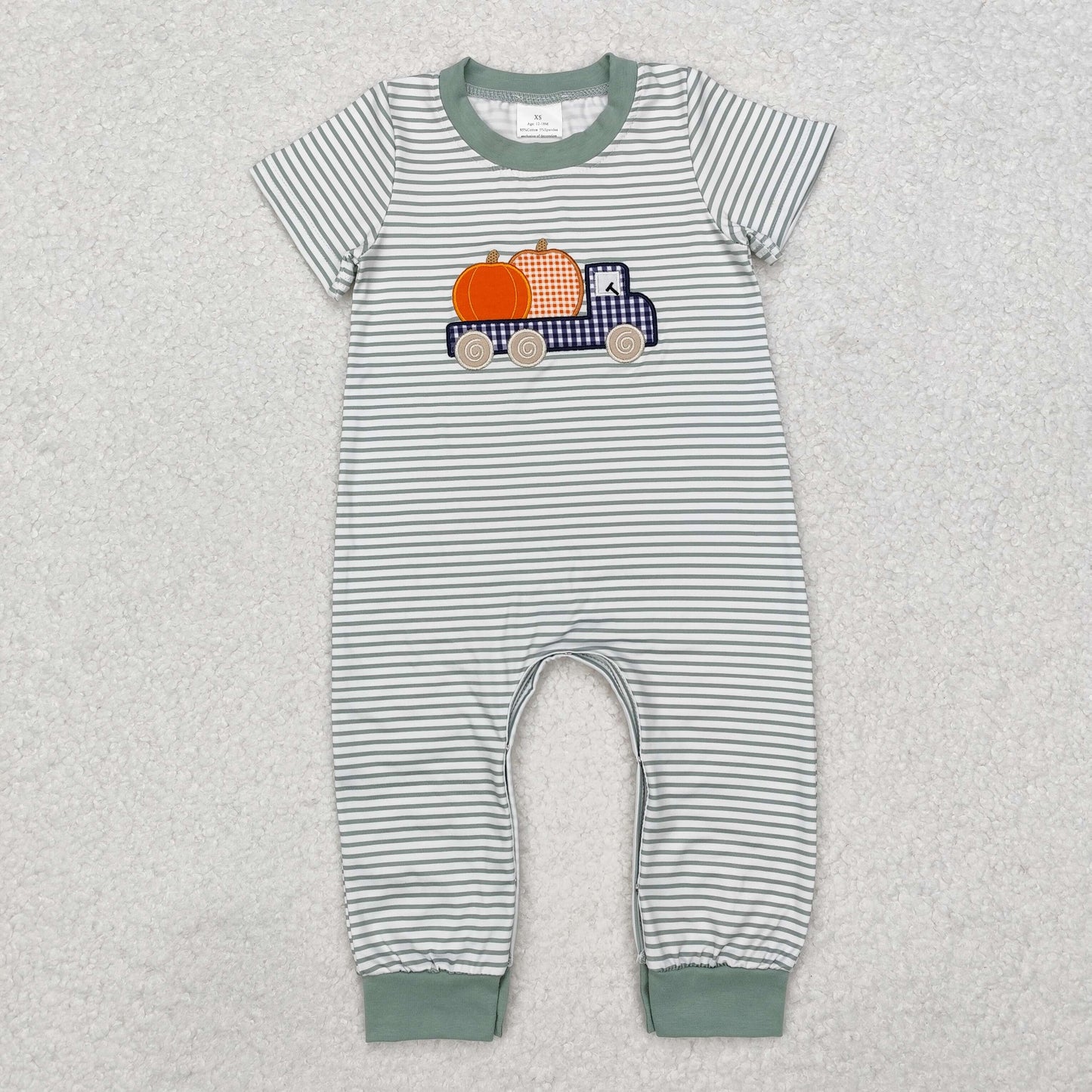 SR1958 Baby Infant Boys Pumpkin Truck Short Sleeve Rompers