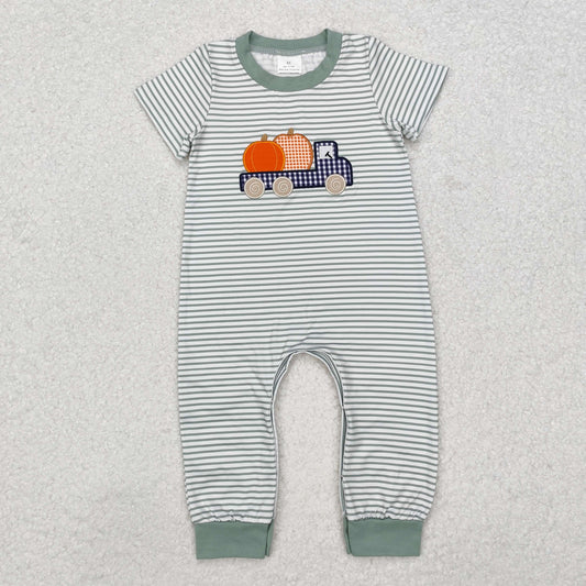SR1958 Baby Infant Boys Pumpkin Truck Short Sleeve Rompers